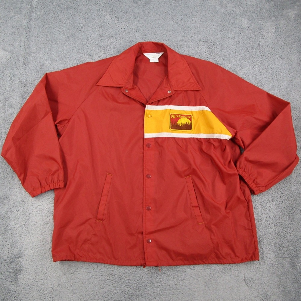 Vintage Tonkin Wearables Golden Circle Windbreaker Jacket Men XXL Red Nylon Snap